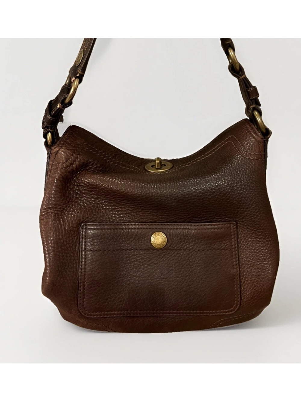 Coach Chelsea Brown Leather Y2K Pebbled North south Turnlock Hobo Bag Vintage
